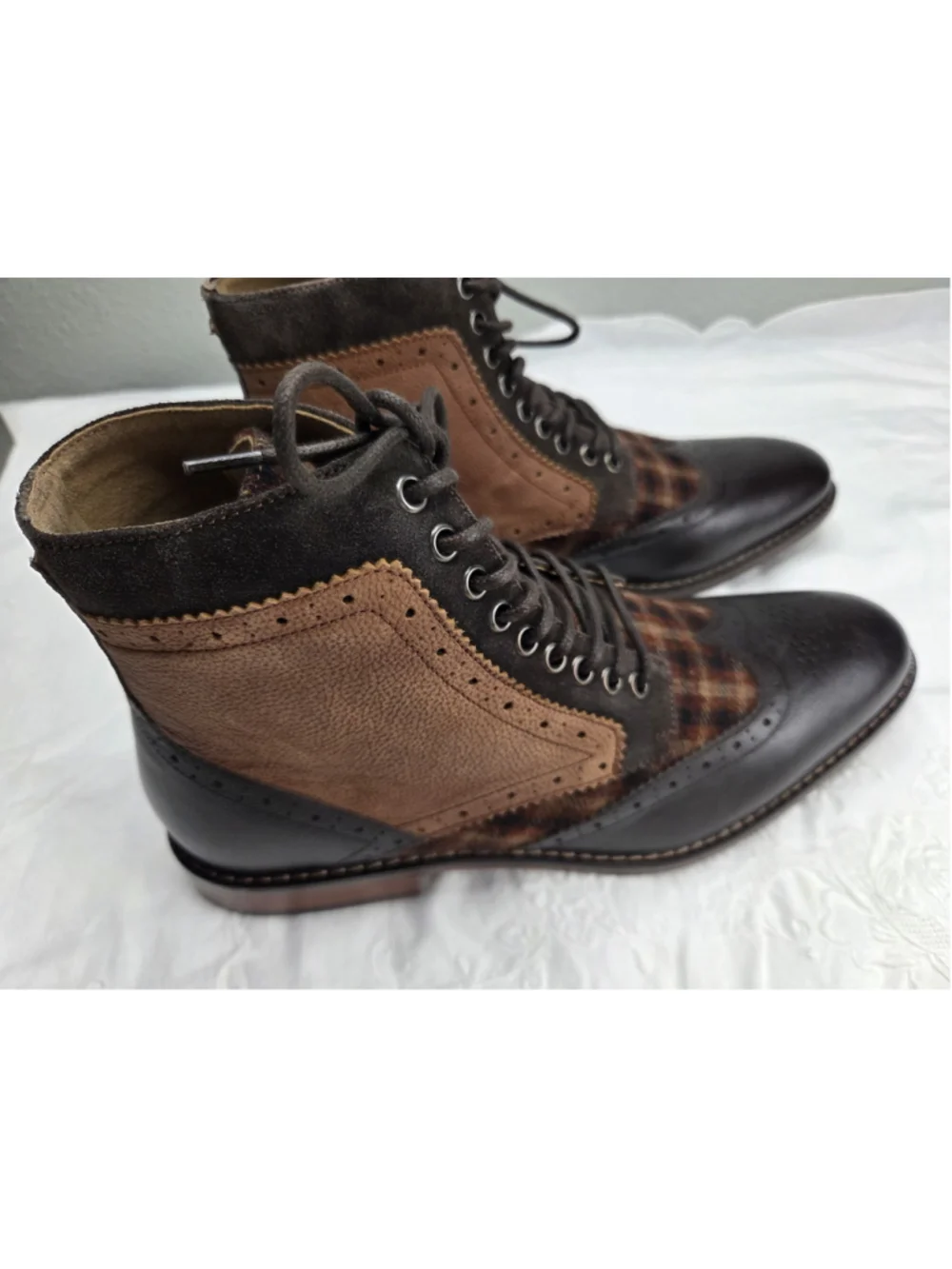 Stacy Adams Finnegan Men’s Wingtip Boots Size 11 Brown Plaid Leather Lace Up